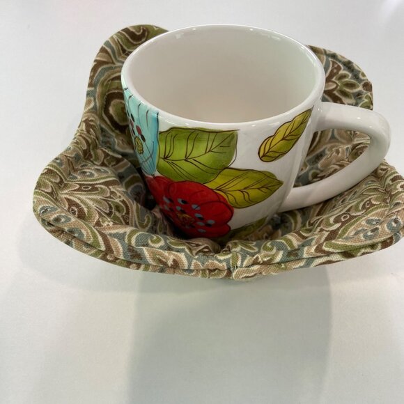 Handmade Paisley Fabric Microwave Bowl Cozy & Mug Holder For Hot Beverages - Picture 4 of 9